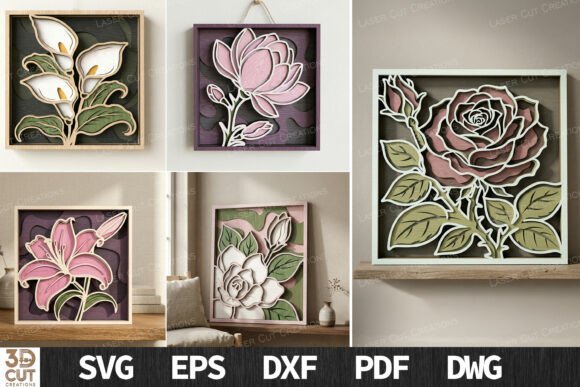 Download Layered Floral Wall Art SVG Bundle - Wall art Collection