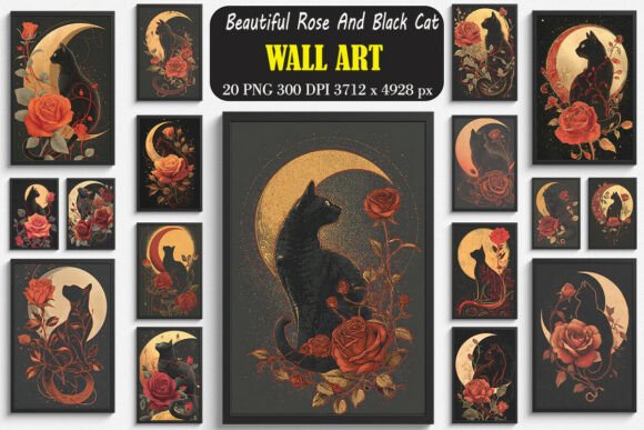 Download Beautiful Rose and Black Cat Wall Arts - Wall art Collection