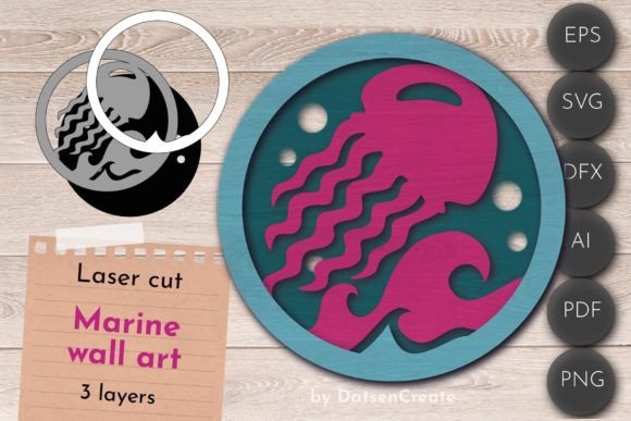 Download 3D Layered Marine Wall Art, Jellyfish - Wall art Collection